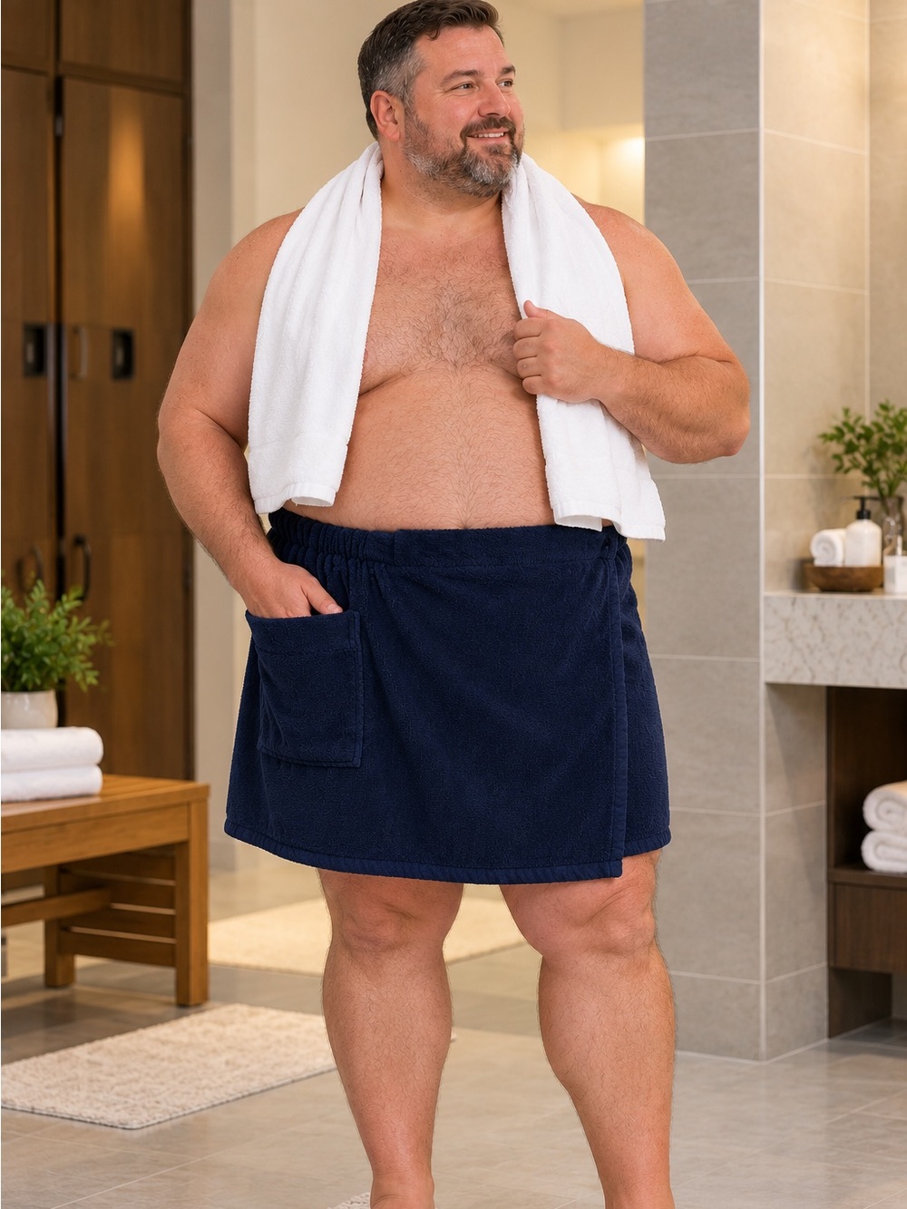 Boca Terry Men’s 4XL Cotton Terry Spa/Sauna Wrap – Size 4XL – Navy Blue